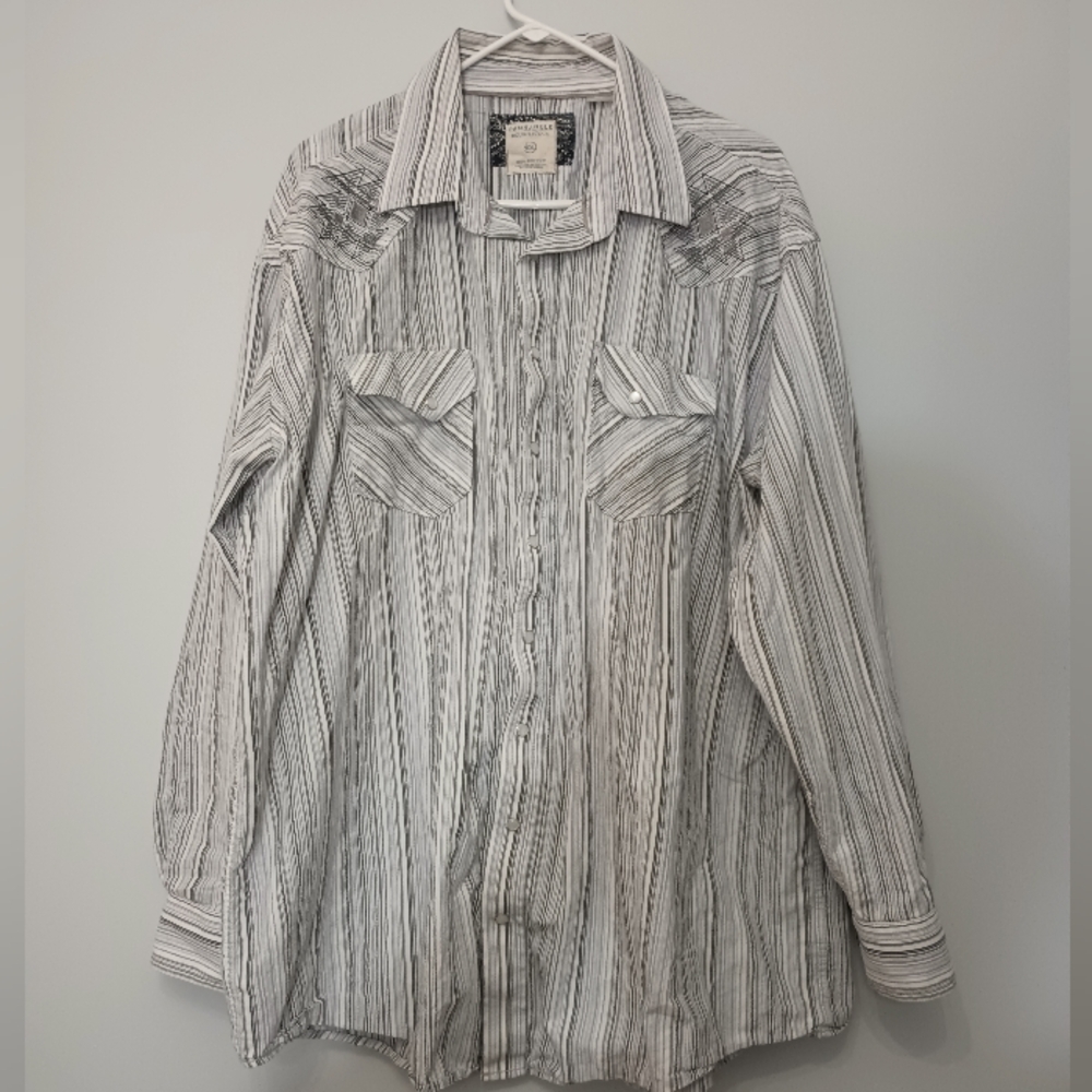 Men's Panhandle Western Pearl Snaps Embroidered Striped Shirt XXL